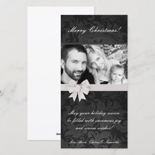 4x8 Grijze Gre Bloemen Bow Ribbo FOTO Kerst Kaart (Voorkant / Achterkant)