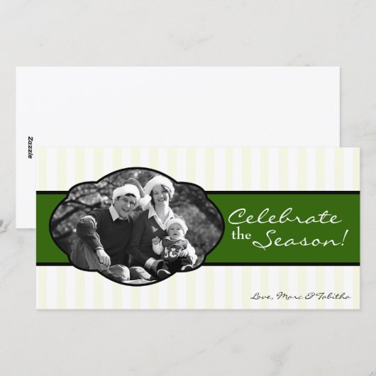 4x8 Groen Wit Gestreept Frame FOTO Kerstkaart (Voorkant / Achterkant)