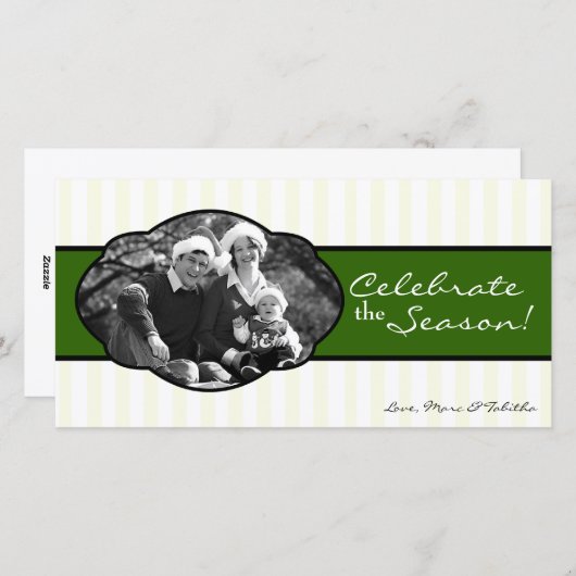4x8 Groen Wit Gestreept Lijst FOTO Kerst Kaart (Voorkant / Achterkant)