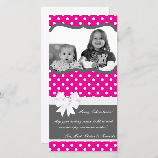 4x8 Heet Roze Zwart Stippenfoto Kerstkaart (Voorkant / Achterkant)