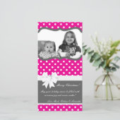 4x8 Heet Roze Zwart Stippenfoto Kerstkaart (Staand voorkant)