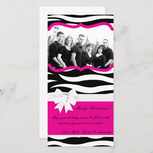 4x8 Heet Roze Zwarte Zebra Prin PHOTO Kerstkaart (Voorkant / Achterkant)