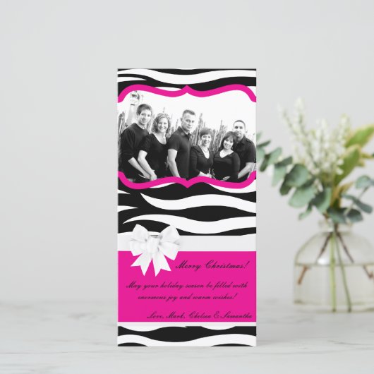 4x8 Heet Roze Zwarte Zebra Prin PHOTO Kerstkaart (Staand voorkant)