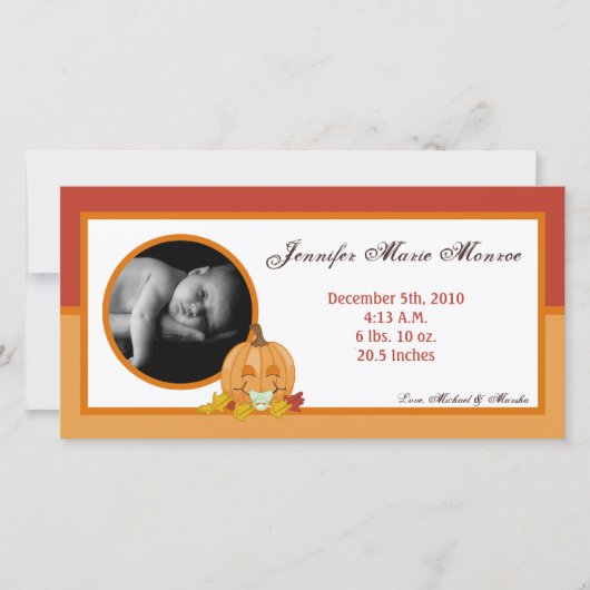 4x8 Herfst Herfst Pompoen Foto Geboorteaankondigin Aankondiging (Voorkant)