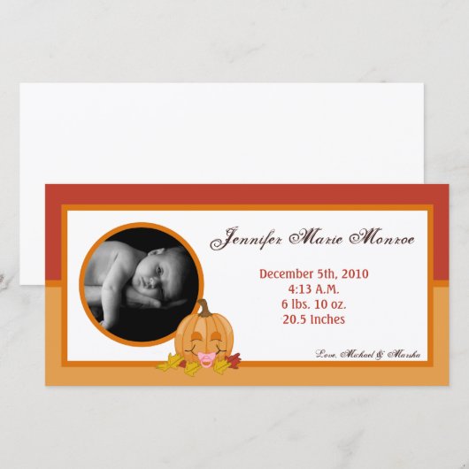 4x8 Herfst Herfst Pompoen Foto Geboorteaankondigin Aankondiging (Voorkant / Achterkant)