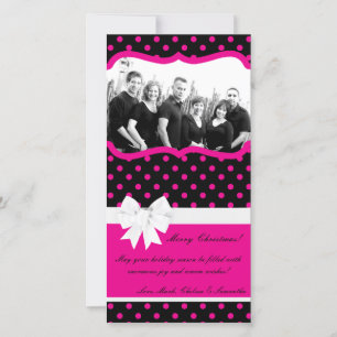 4x8 Hot Pink Black Polka PHOTO-kerstkaart Feestdagenkaart