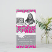 4x8 Hot Roze Grijze Cheetah FOTO Kerst Kaart (Staand voorkant)