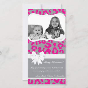 4x8 Hot Roze Grijze Cheetah FOTO Kerst Kaart