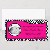 4x8 Hot Roze Zebraprint Foto Geboorteaankondiging Aankondiging (Voorkant / Achterkant)