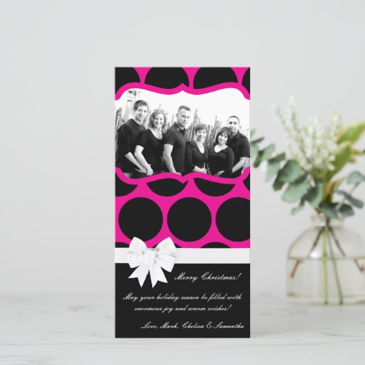 4x8 Hot Roze Zwart Palka Dot FOTO Kerst Kaart (Staand voorkant)