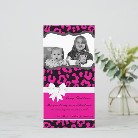 4x8 Hot Roze Zwarte Cheetah FOTO Kerst Kaart (Staand voorkant)
