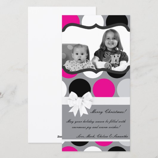 4x8 Hot Roze Zwarte Polka Dot FOTO Kerst Kaart (Voorkant / Achterkant)