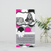 4x8 Hot Roze Zwarte Polka Dot FOTO Kerst Kaart (Staand voorkant)
