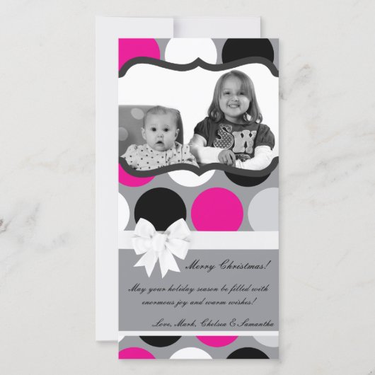 4x8 Hot Roze Zwarte Polka Dot FOTO Kerst Kaart (Voorkant)