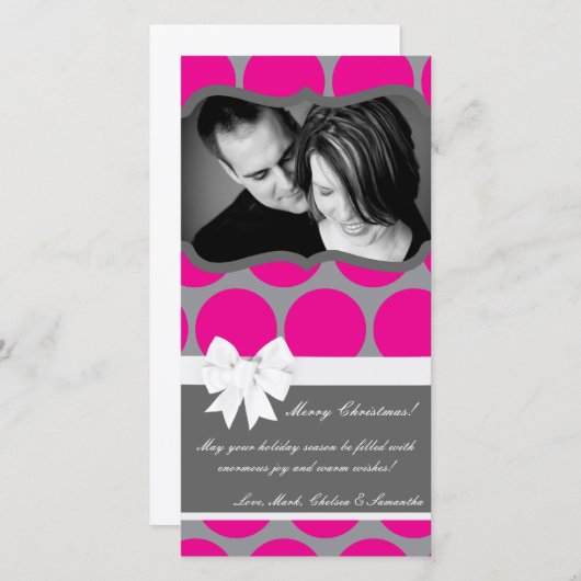 4x8 Hot Roze Zwarte Polka Dot FOTO Kerst Kaart (Voorkant / Achterkant)