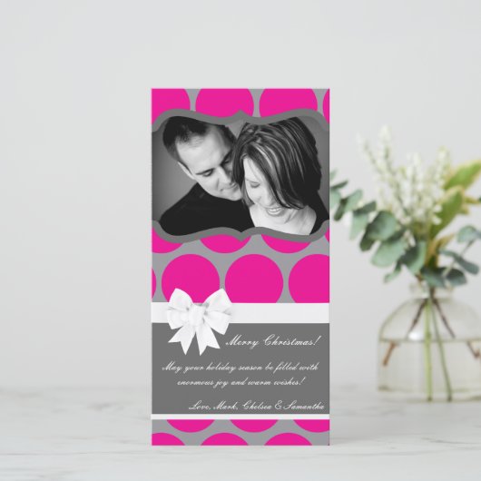 4x8 Hot Roze Zwarte Polka Dot FOTO Kerst Kaart (Staand voorkant)