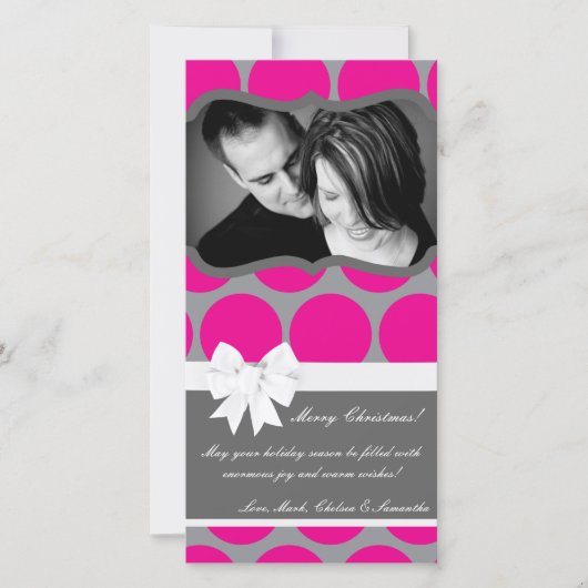 4x8 Hot Roze Zwarte Polka Dot FOTO Kerst Kaart (Voorkant)