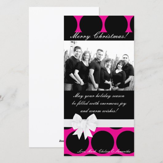 4x8 Hot Roze Zwarte Polka Dot FOTO Kerst Kaart (Voorkant / Achterkant)