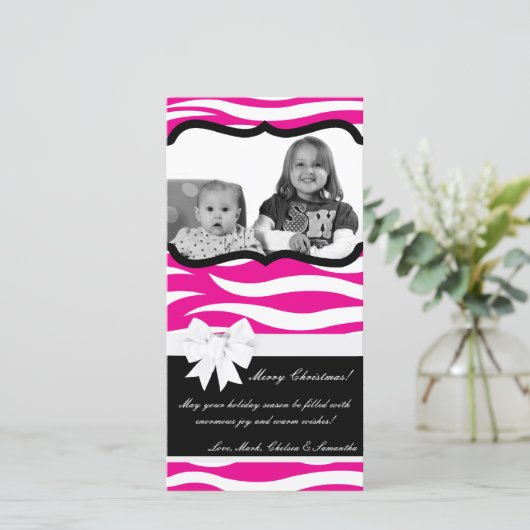 4x8 Hot Roze Zwarte Zebra Prin FOTO Kerst Kaart (Staand voorkant)