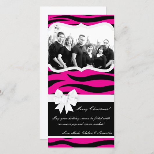 4x8 Hot Roze Zwarte Zebra Prin FOTO Kerst Kaart (Voorkant / Achterkant)