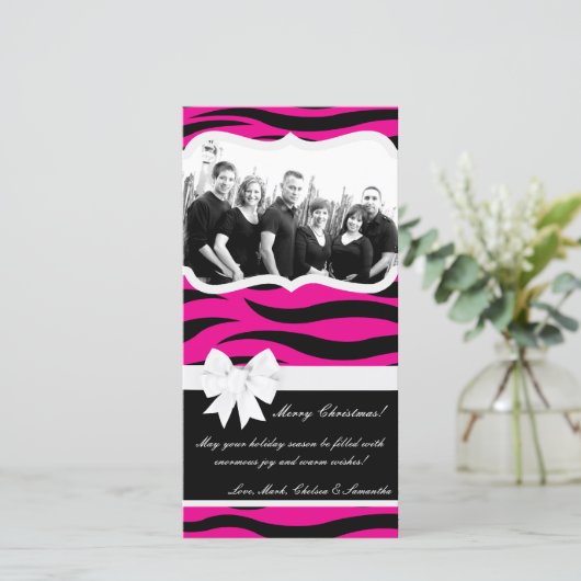 4x8 Hot Roze Zwarte Zebra Prin FOTO Kerst Kaart (Staand voorkant)