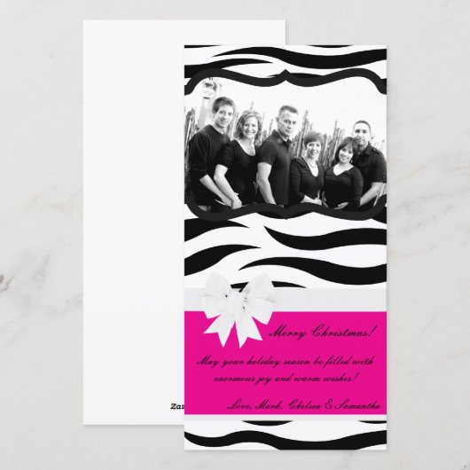 4x8 Hot Roze Zwarte Zebra Prin FOTO Kerst Kaart (Voorkant / Achterkant)