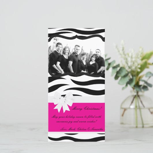 4x8 Hot Roze Zwarte Zebra Prin FOTO Kerst Kaart (Staand voorkant)