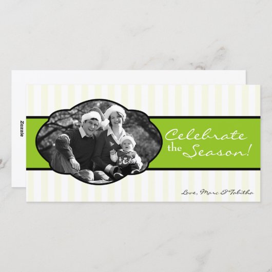 4x8 Limoen Witte Gestreepte Frame FOTO Kerstkaart (Voorkant / Achterkant)