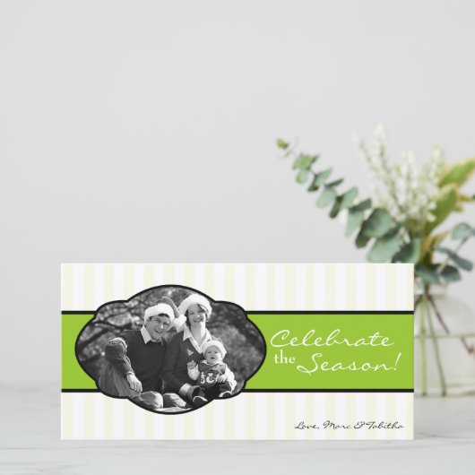 4x8 Limoen Witte Gestreepte Frame FOTO Kerstkaart (Staand voorkant)