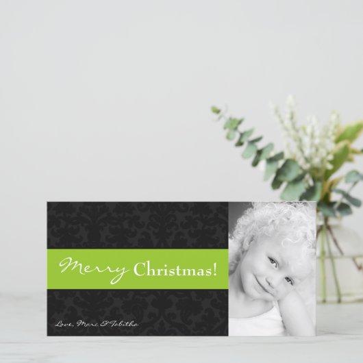 4x8 Limoen Zwart Damask Lijst FOTO Kerst Kaart (Staand voorkant)