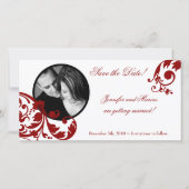 4x8 Mededeling van het Verloving Crimson Red Flora Save The Date (Voorkant)