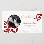 4x8 Mededeling van het Verloving Crimson Red Flora Save The Date (Voorkant / Achterkant)