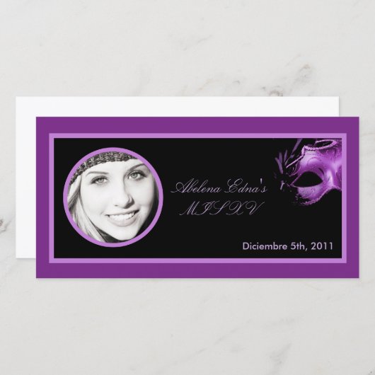 4x8 Mis XV Paarse Lila Black Party Aankondiging (Voorkant / Achterkant)