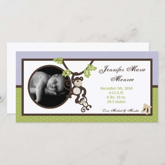 4x8 Monkey Time Oerwoud Foto Aankondiging Geboorte (Voorkant / Achterkant)