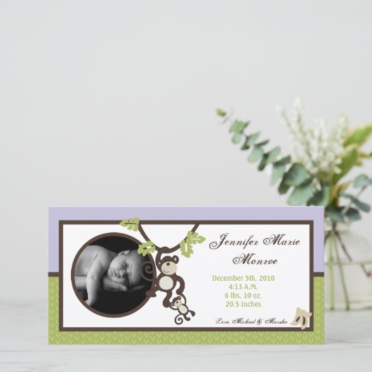 4x8 Monkey Time Oerwoud Foto Aankondiging Geboorte (Staand voorkant)