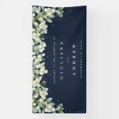 4'x8' Navy Snowberry + Eucalyptus Bruiloft Welkom Spandoek (Verticaal)