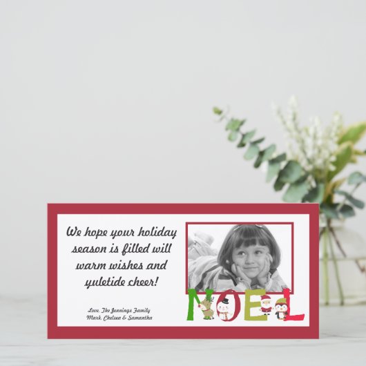 4x8 NOEL Santa Snowman Pengui FOTO Kerst Kaart (Staand voorkant)