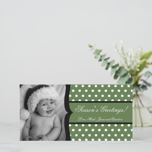 4x8 Olive White Polka Lijst FOTO Kerst Kaart (Staand voorkant)