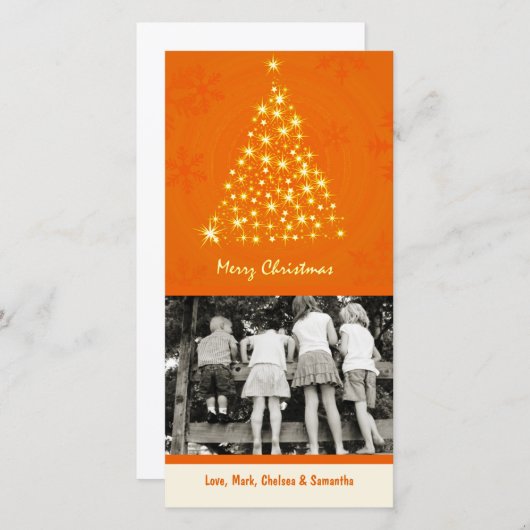 4x8 Orang Snowflake XMAS Tree FOTO Kerst Kaart (Voorkant / Achterkant)