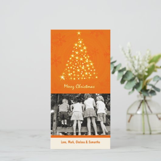 4x8 Orang Snowflake XMAS Tree FOTO Kerst Kaart (Staand voorkant)