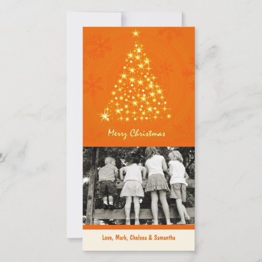 4x8 Orang Snowflake XMAS Tree FOTO Kerst Kaart (Voorkant)