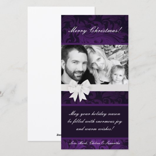 4x8 Paarse Bloemen Bow Ribbo FOTO Kerst Kaart (Voorkant / Achterkant)