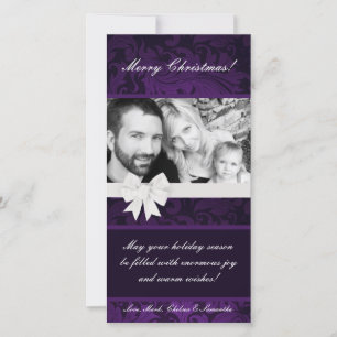 4x8 Paarse Bloemen Bow Ribbo FOTO Kerst Kaart