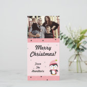 4x8 Penguin Cuties Polka Dots PHOTO-kaart Feestdagenkaart (Staand voorkant)