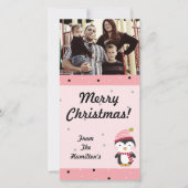 4x8 Penguin Cuties Polka Dots PHOTO-kaart Feestdagenkaart (Voorkant)