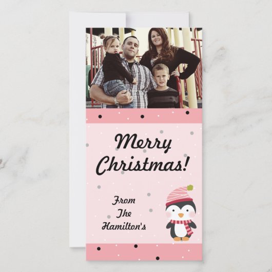 4x8 Penguin Cuties Polka Dots PHOTO-kaart Feestdagenkaart (Voorkant)