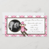 4x8 Pink Argyle Sock Monkey Geboorteaankondiging Aankondiging (Voorkant)