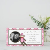 4x8 Pink Argyle Sock Monkey Geboorteaankondiging Aankondiging (Staand voorkant)