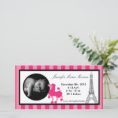 4x8 Pink Poodle Paris Eiffel Geboorteaankondiging Aankondiging (Staand voorkant)
