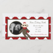 4x8 Red Sock Monkey Geboorteaankondiging Aankondiging (Voorkant)